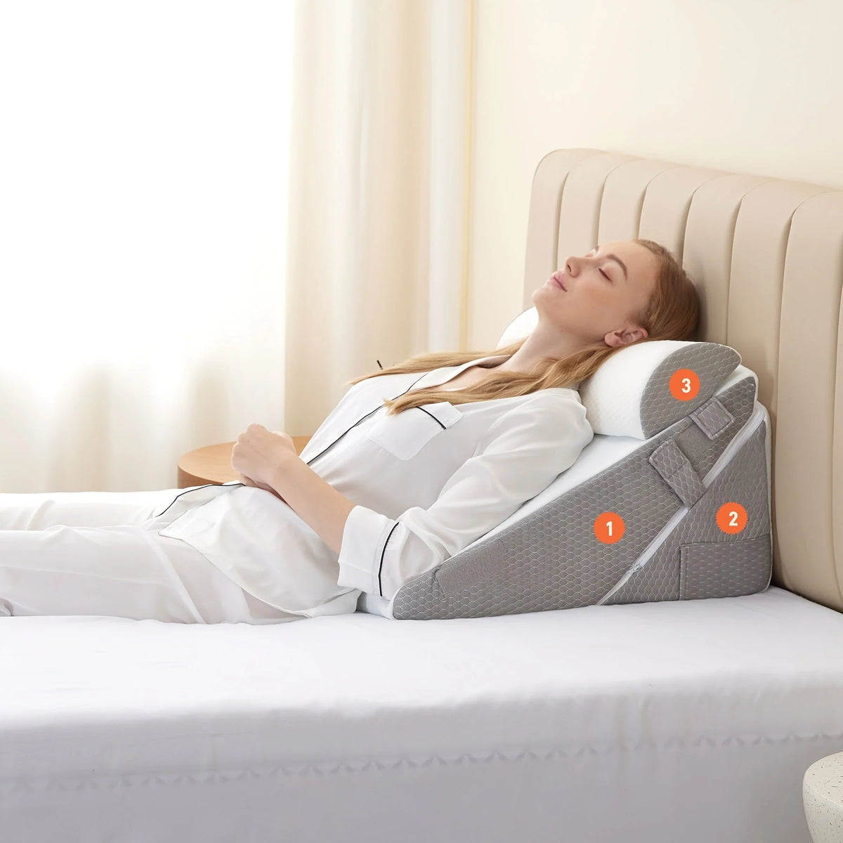 Bed Wedge Pillow Multi-Level Adjustable Neck Roll Removable Cover