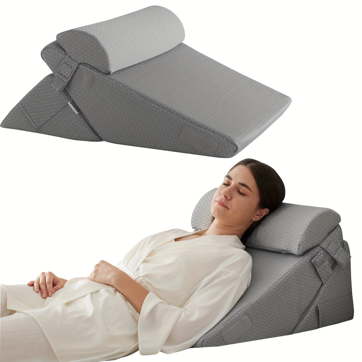 Bed Wedge Pillow Multi-Level Adjustable Neck Roll Removable Cover