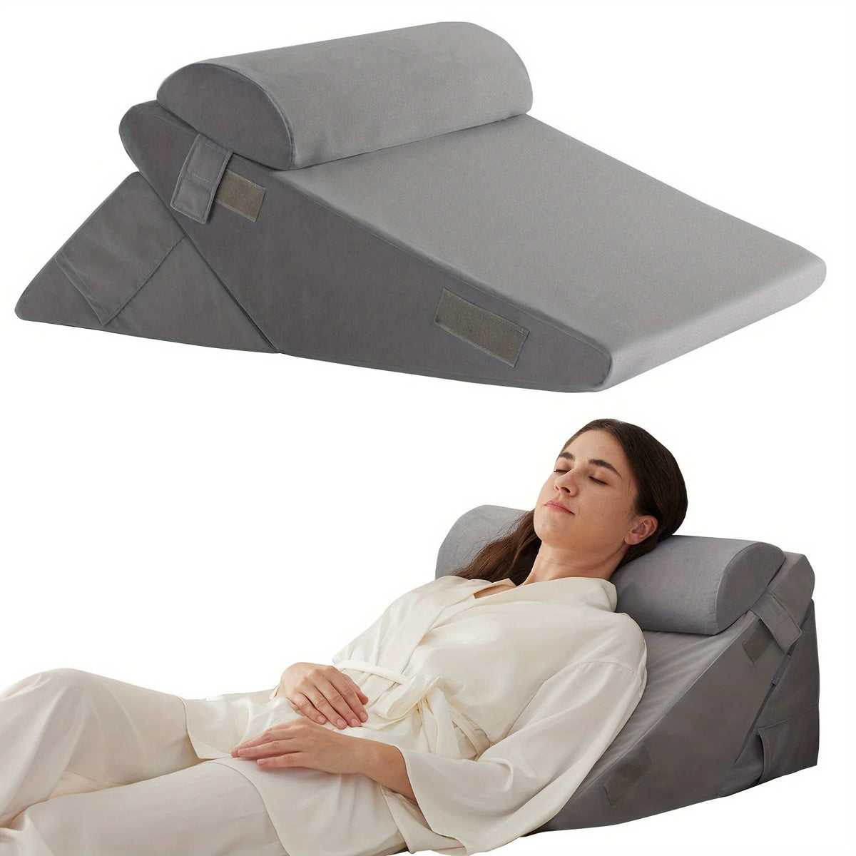 Bed Wedge Pillow Multi-Level Adjustable Neck Roll Removable Cover