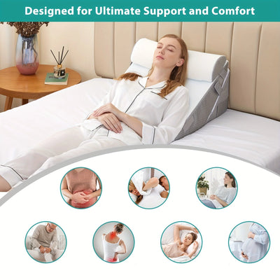 Bed Wedge Pillow Multi-Level Adjustable Neck Roll Removable Cover