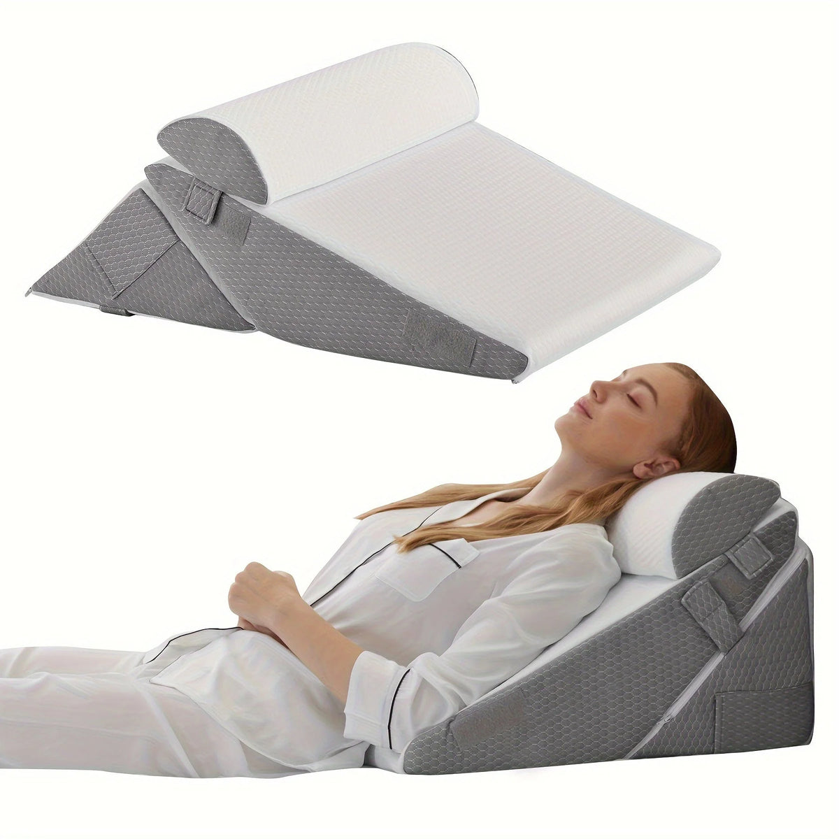 Bed Wedge Pillow Multi-Level Adjustable Neck Roll Removable Cover