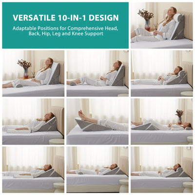 Bed Wedge Pillow Multi-Level Adjustable Neck Roll Removable Cover