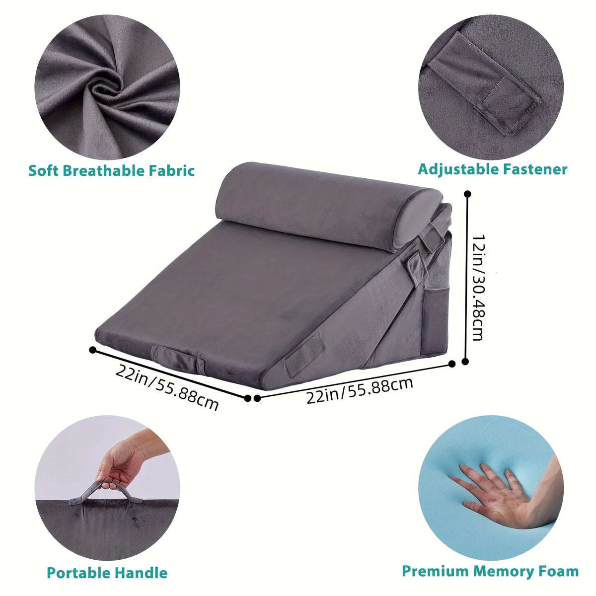 Bed Wedge Pillow Multi-Level Adjustable Neck Roll Removable Cover