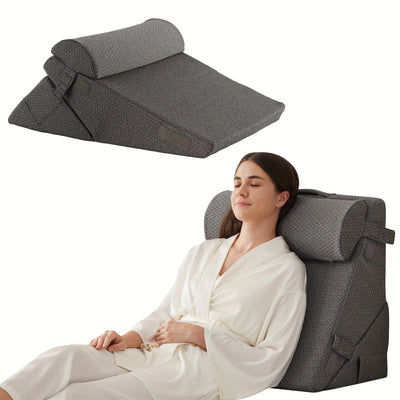 Bed Wedge Pillow Multi-Level Adjustable Neck Roll Removable Cover