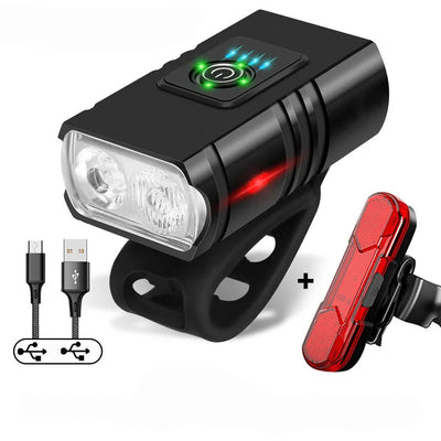 Bicycle Headlight & Taillight Set 1000 Lumens USB Rechargeable