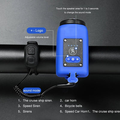 Bicycle Light & Horn 250-Lumen Rechargeable Remote Control