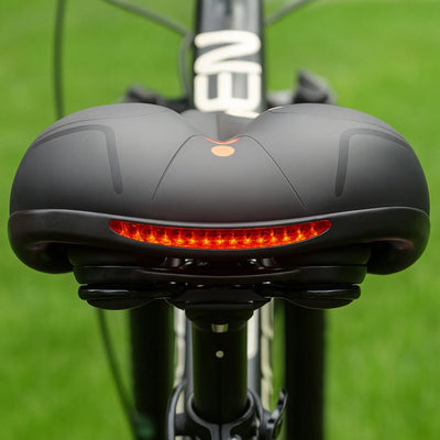 Bicycle Saddle Wide Padded Shock-Absorbing LED Taillight
