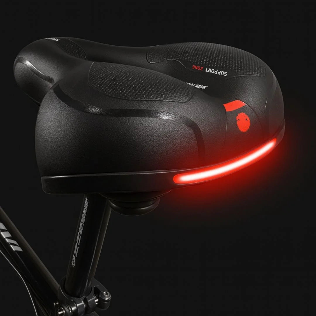 Bicycle Saddle Wide Padded Shock-Absorbing LED Taillight