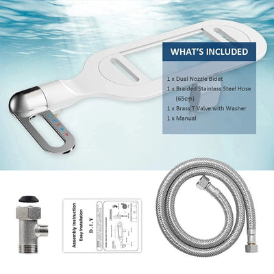 Bidet Attachment Dual Nozzle Adjustable Water Pressure Ultra-Thin Profile