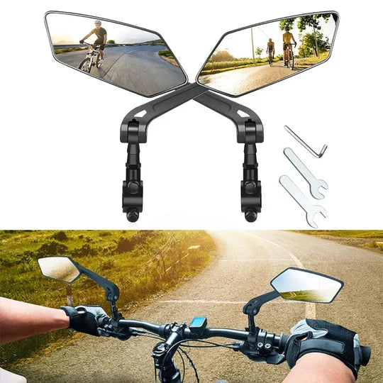 Bike Handlebar Mirror HD Glass 360° Adjustable Foldable