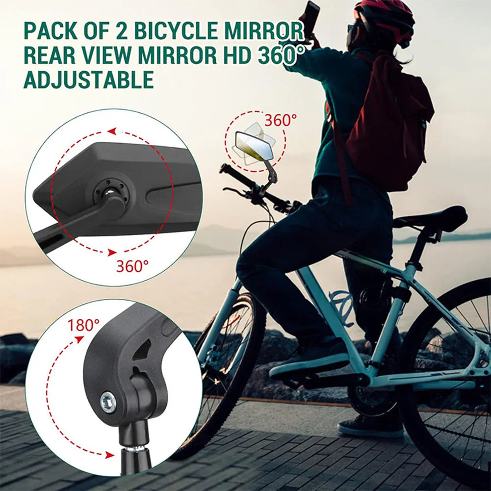 Bike Handlebar Mirror HD Glass 360° Adjustable Foldable