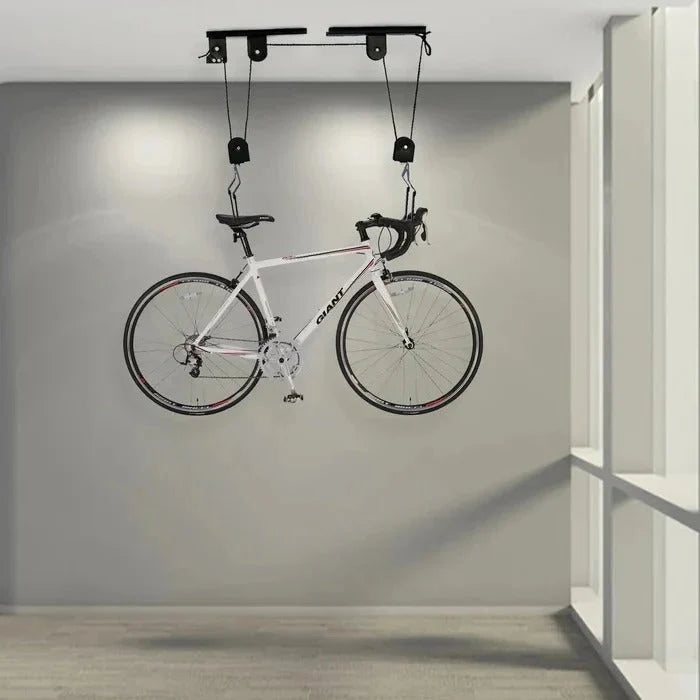 Bike Hoist Ceiling-Mounted 132 lb Capacity Locking Pulley System