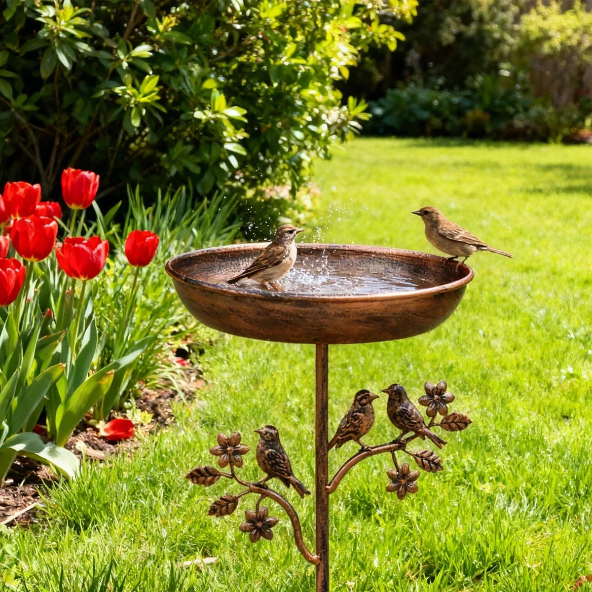 Bird Bath Metal Shallow Bowl Stable Ground Spike
