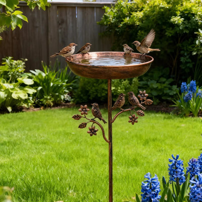 Bird Bath Metal Shallow Bowl Stable Ground Spike