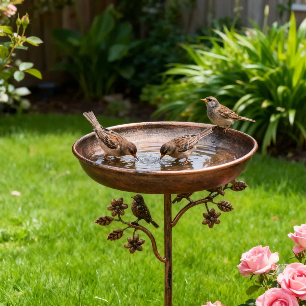 Bird Bath Metal Shallow Bowl Stable Ground Spike