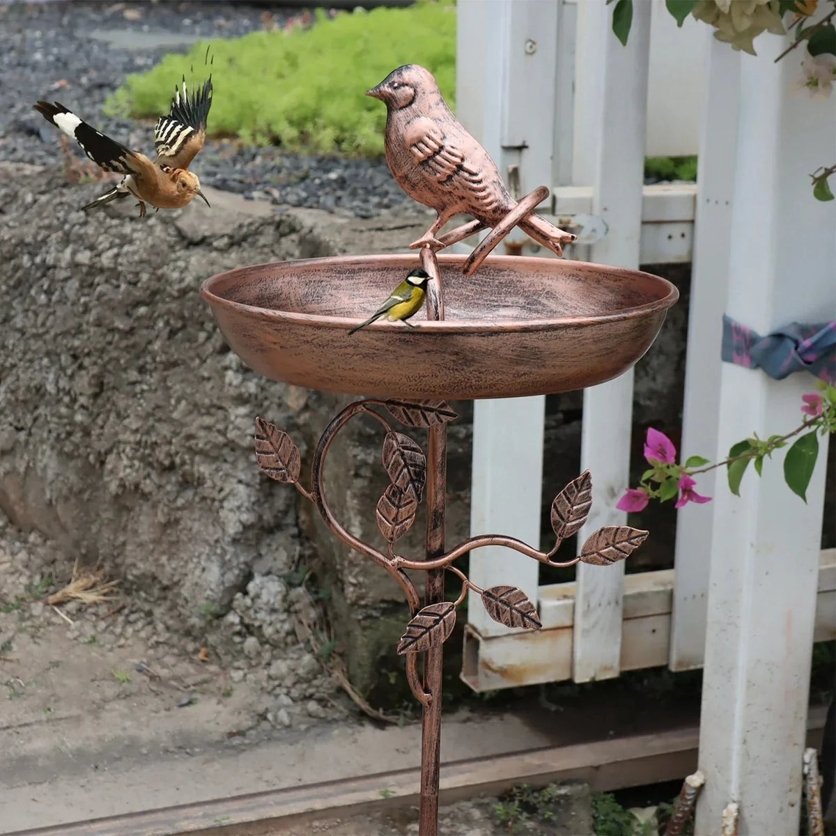 Bird Bath Metal Shallow Bowl Stable Ground Spike