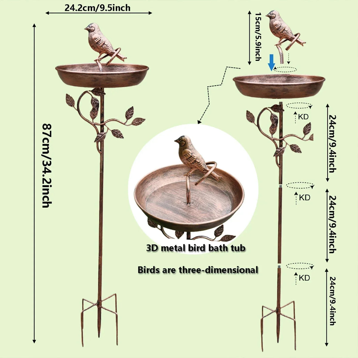 Bird Bath Metal Shallow Bowl Stable Ground Spike