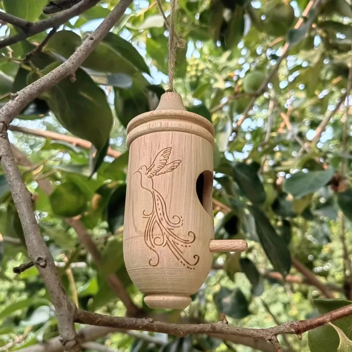 Birdhouse Set Natural Wood Engraved Set of 3