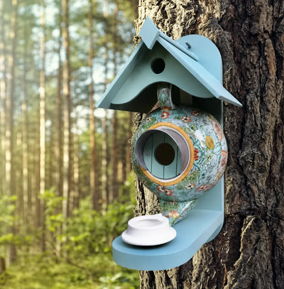 Birdhouse Teapot Design Hand-Painted UV & Frost-Resistant Resin