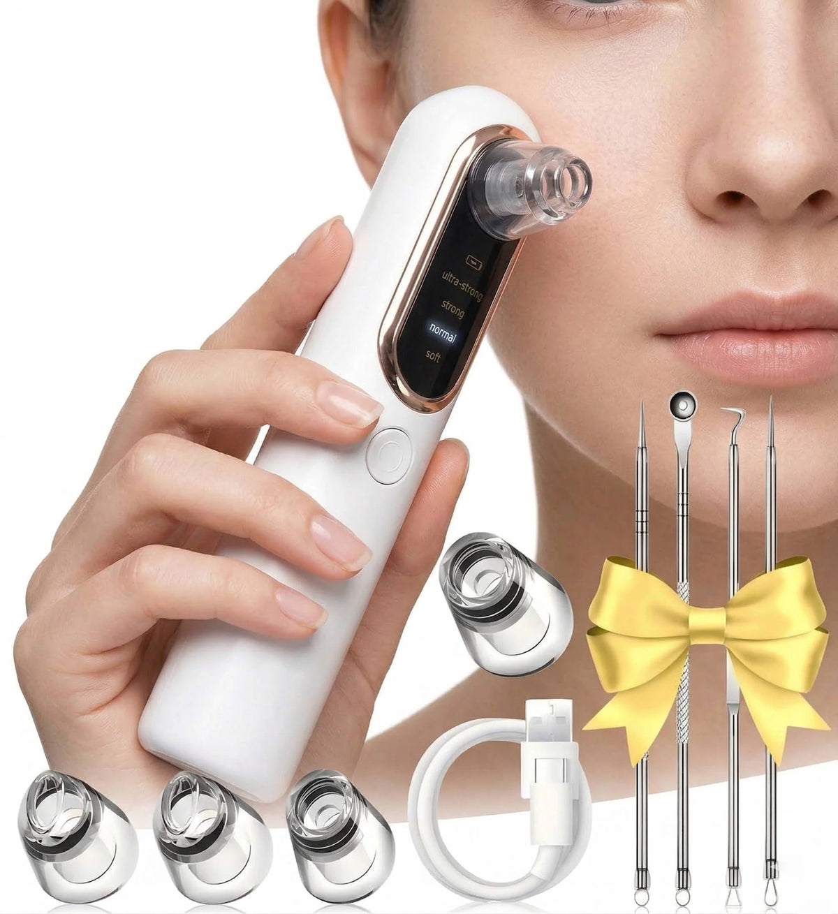 Blackhead Remover Pore Vacuum Adjustable Suction USB-C Rechargeable 5 Heads