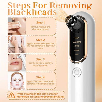 Blackhead Remover Pore Vacuum Adjustable Suction USB-C Rechargeable 5 Heads