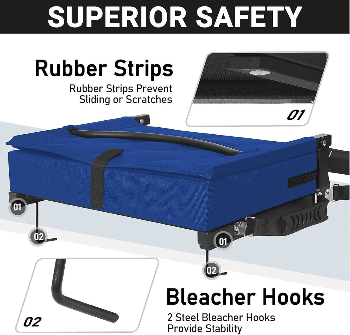 Bleacher Seat Angled Backrest & Non-Slip Base Folds Flat