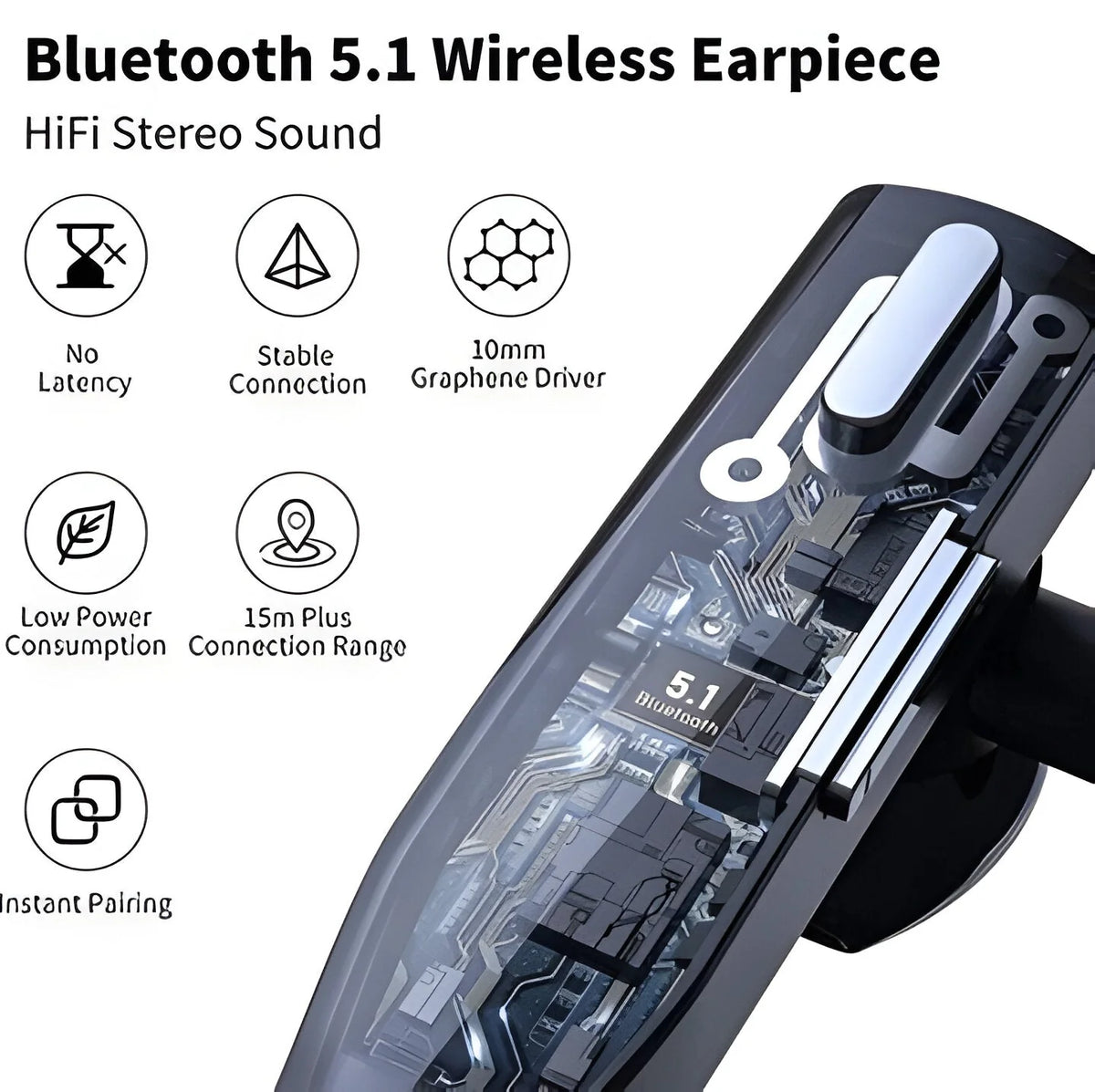 Bluetooth Headset Dual-Mic Noise Filtering Long Battery Life