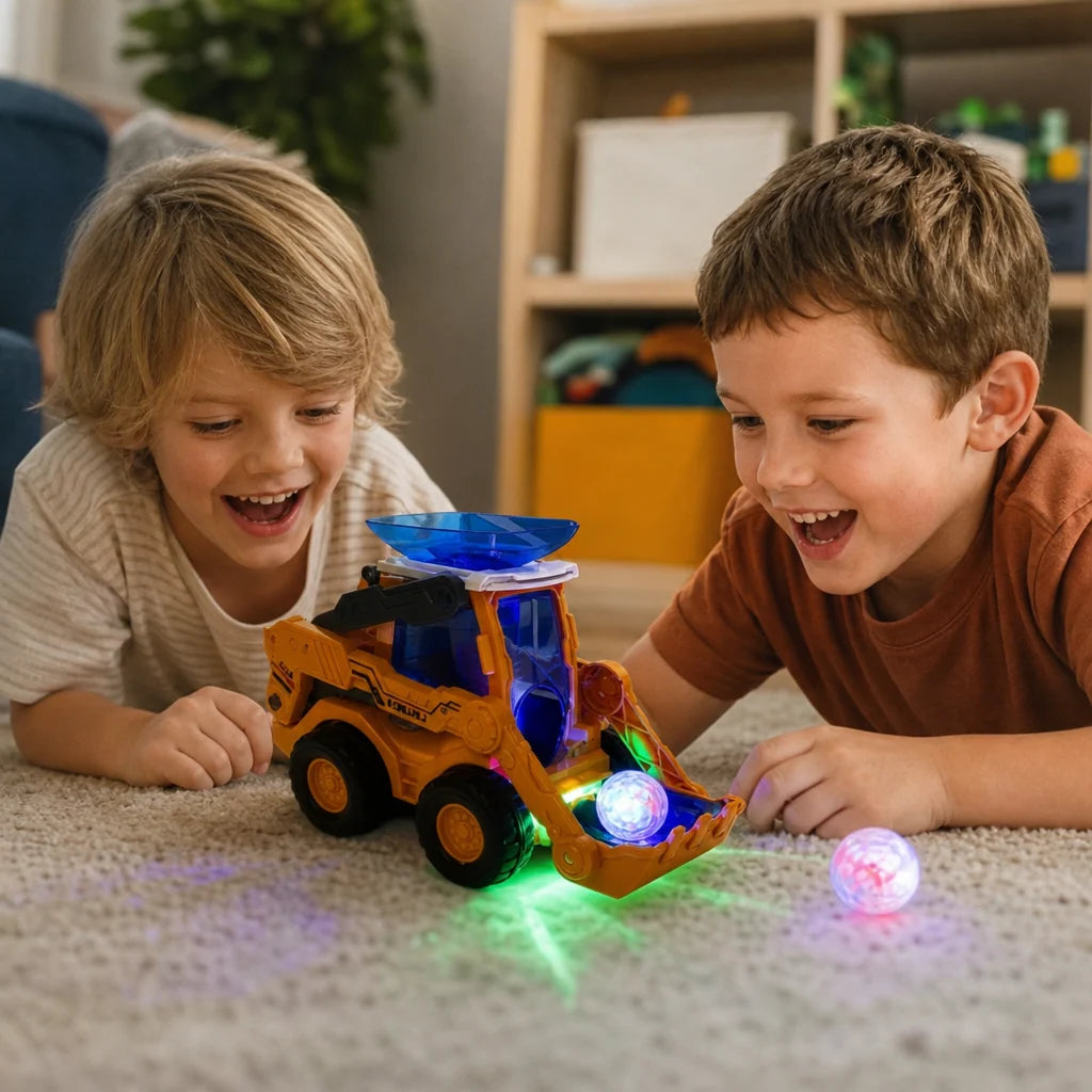 Bulldozer Toy Ball Launcher & Light-Up Lights