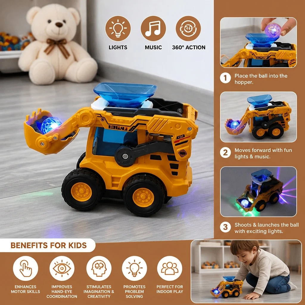Bulldozer Toy Ball Launcher & Light-Up Lights