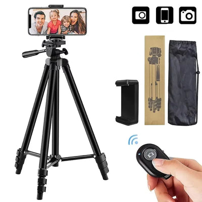 Camera Tripod Adjustable Height Wireless Remote Foldable Design