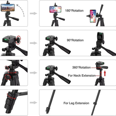 Camera Tripod Adjustable Height Wireless Remote Foldable Design