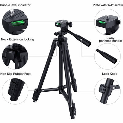Camera Tripod Adjustable Height Wireless Remote Foldable Design
