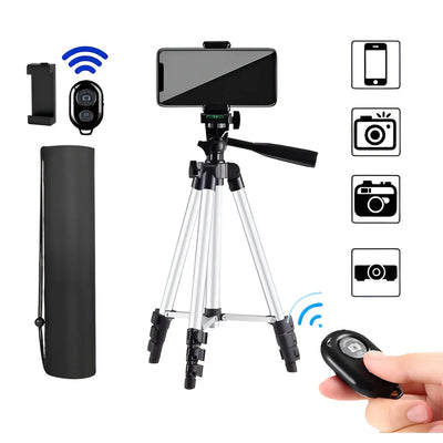 Camera Tripod Adjustable Height Wireless Remote Foldable Design