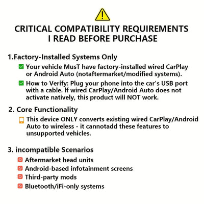 Car Adapter Wireless Plug & Play Auto Pairing