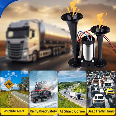 Car Air Horn Dual 130 dB Auto-Refill Compressor