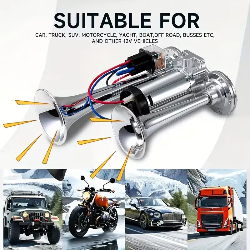 Car Air Horn Dual 130 dB Auto-Refill Compressor