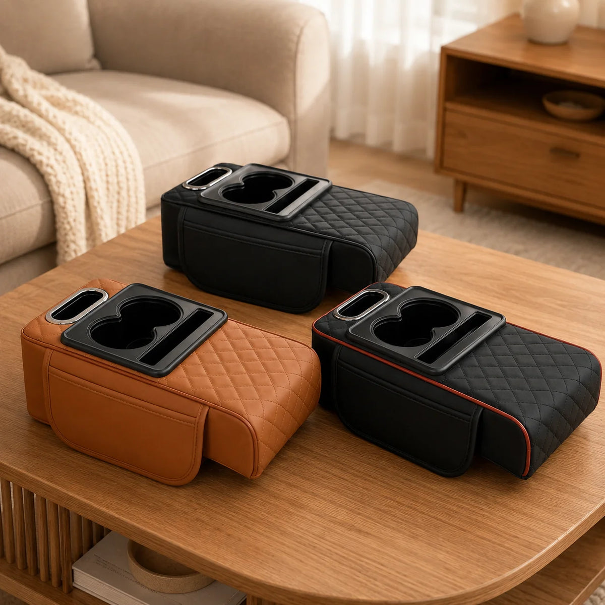 Car Armrest Organizer Memory Foam Padded Cup Holder