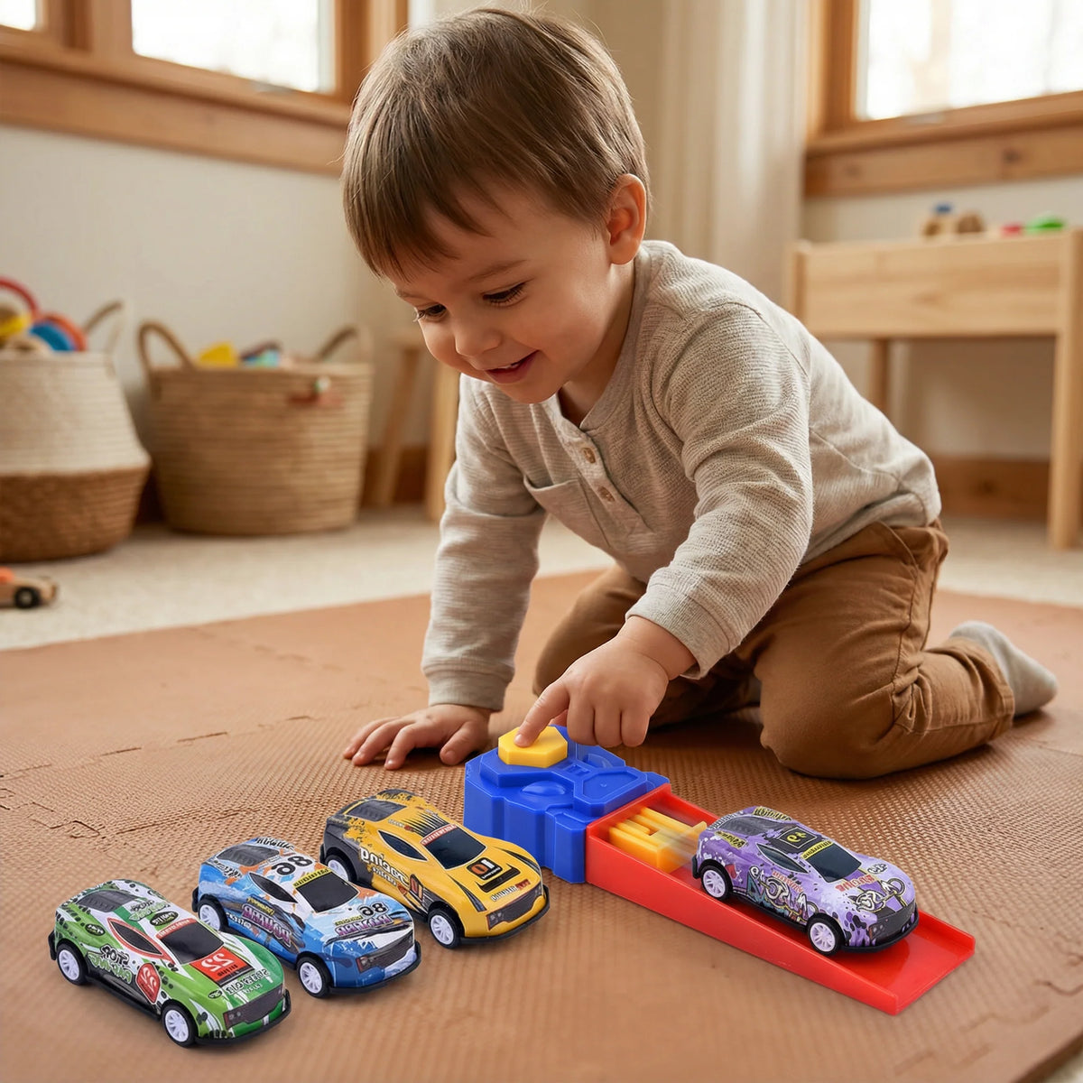 Car Catapult Set Button-Press Launcher Die-Cast Cars