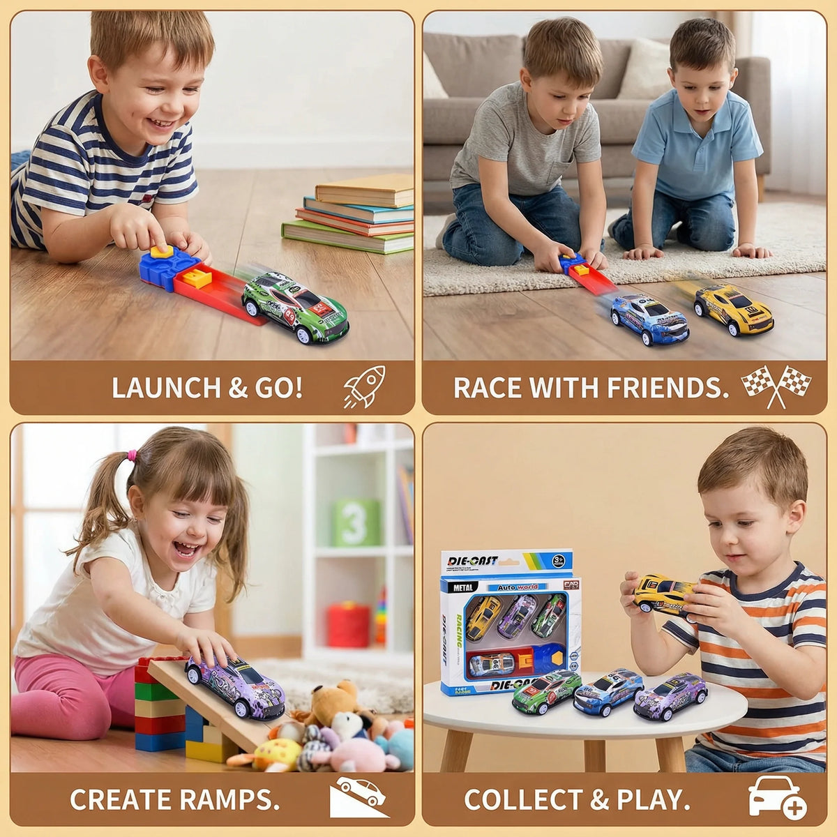 Car Catapult Set Button-Press Launcher Die-Cast Cars