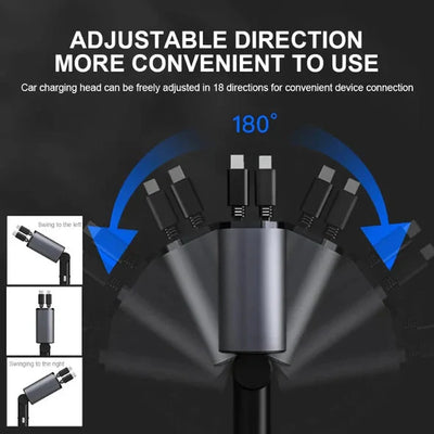 Car Charger Dual Retractable Cables 4 Charging Ports