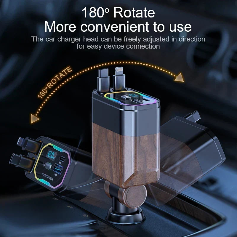 Car Charger Retractable USB-C & Multi-Connector 120W