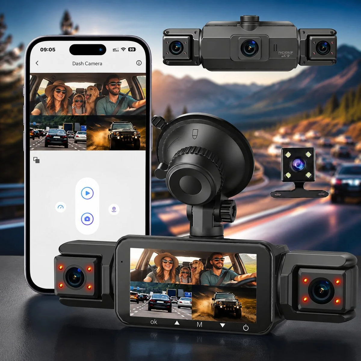 Car Dash Camera 4-Channel 1920P Night Vision