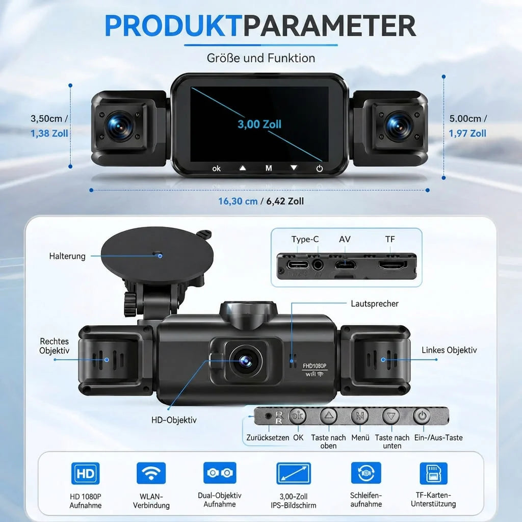 Car Dash Camera 4-Channel 1920P Night Vision