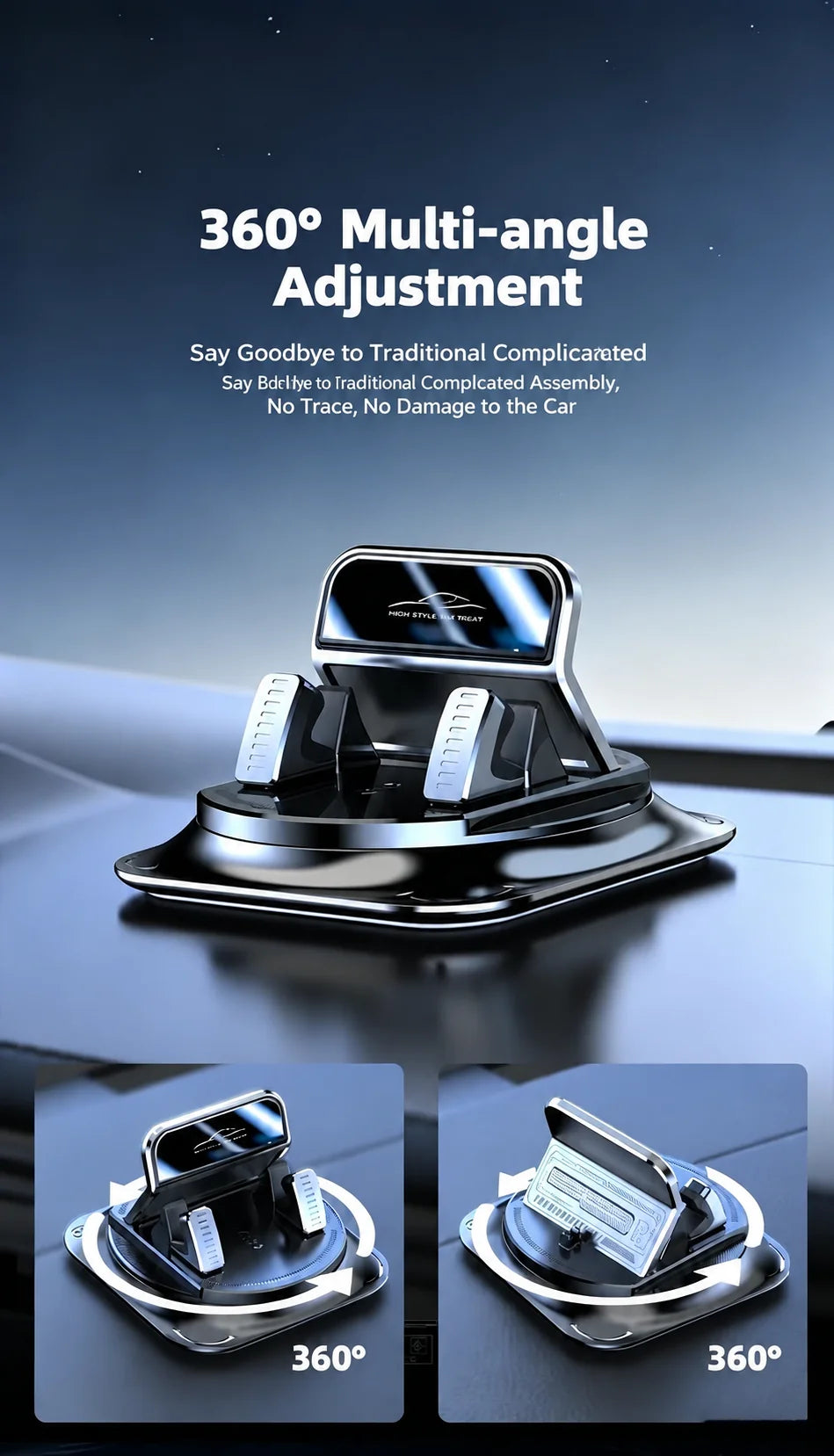 Car Phone Holder Weighted Slip-Resistant Base 360° Rotation
