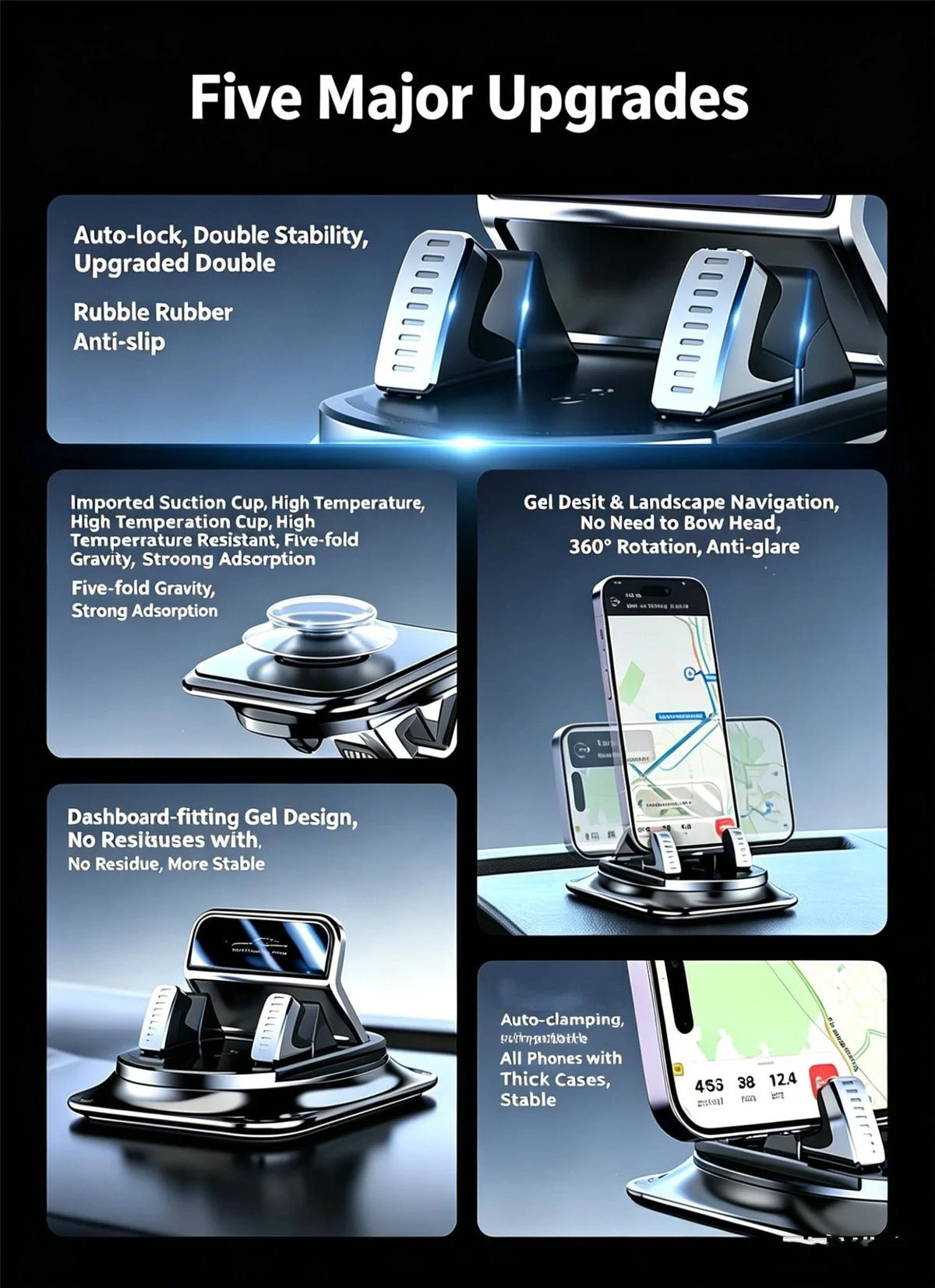 Car Phone Holder Weighted Slip-Resistant Base 360° Rotation