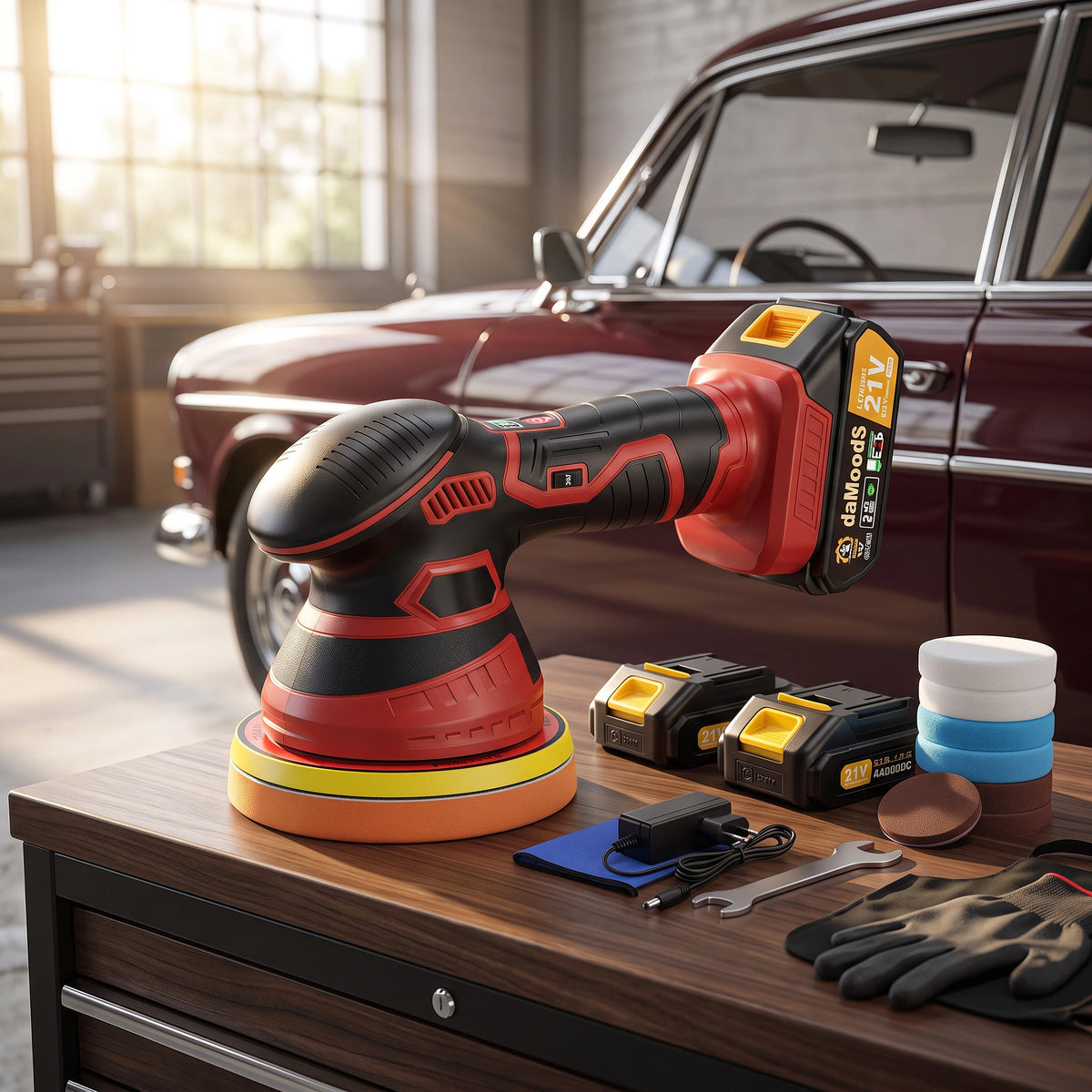 Car Polisher Cordless Orbital Variable Speed With Foam Pads