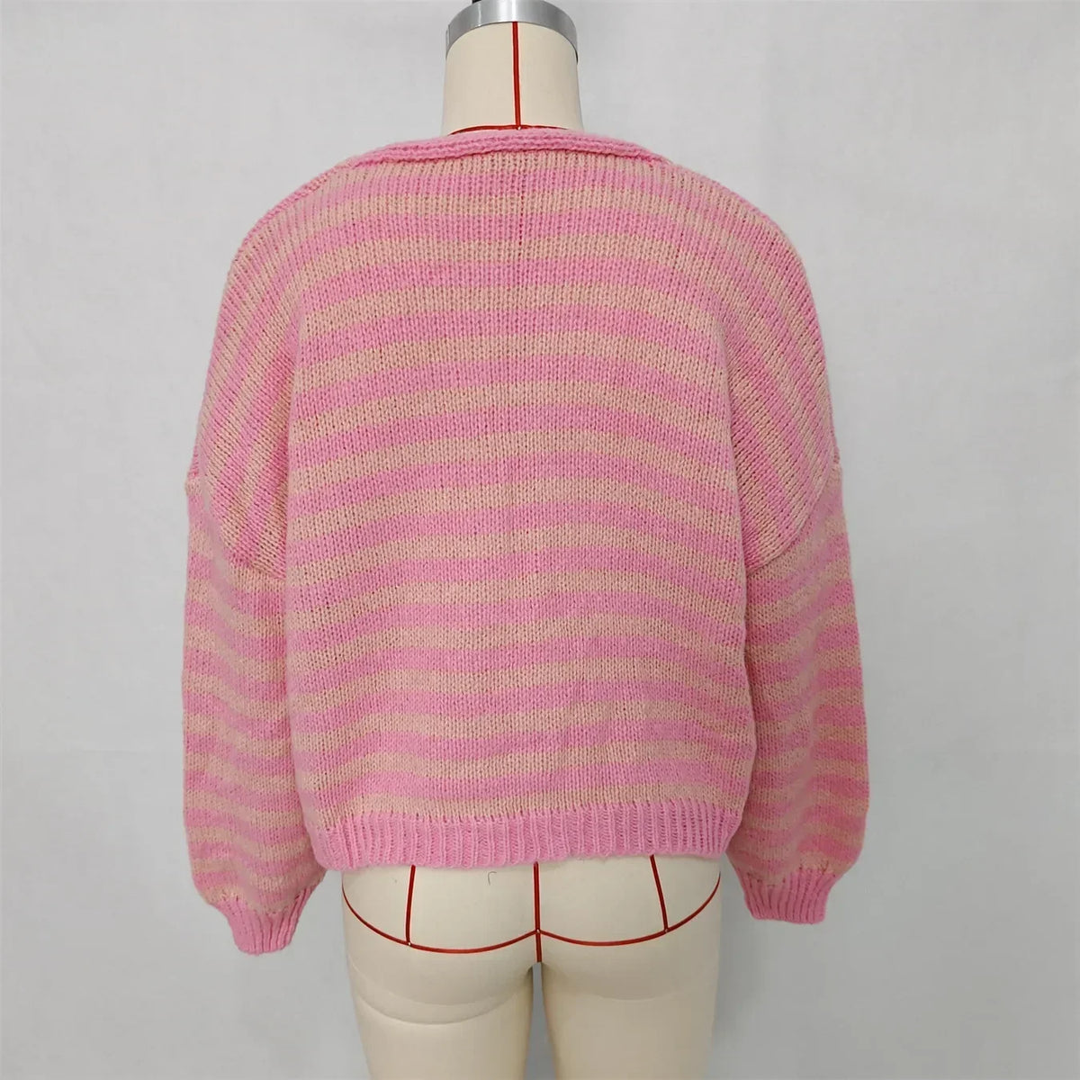 Cardigan Oversized Striped V-Neck Button Front