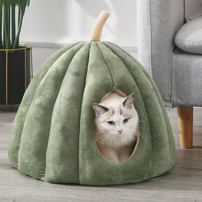 Cat Bed Pumpkin Shape Heat Retaining Washable
