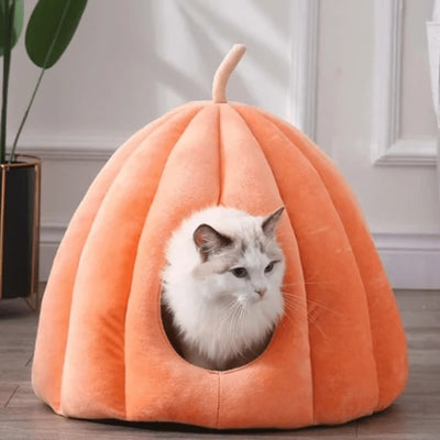 Cat Bed Pumpkin Shape Heat Retaining Washable
