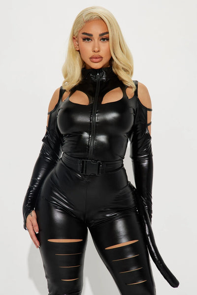 Cat Costume Jumpsuit Front-Zip 3-Piece Set